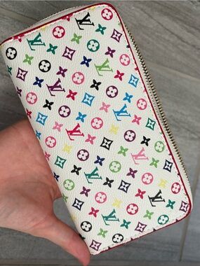 White Multicolor Monogram Zippy Wallet with Gold Zipper